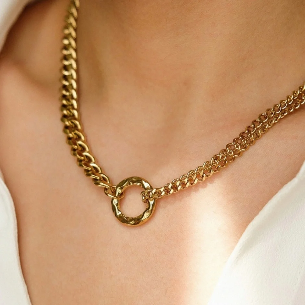 Double Round Chain Necklace | Gold Plated Stainless Steel - Picture 4 of 4